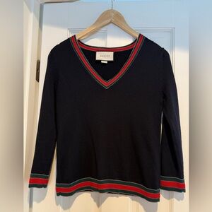Gucci Navy Wool Web Sweater Size S